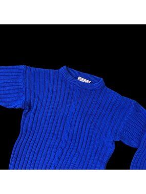 Vintage Blue Cable Knit Sweater Large Hong Kong 1980s American Spirit Retro